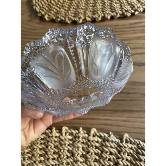 Vintage Midcentury Crystal Cut Glass Ashtray Frosted Floral Pattern MCM Ashtray - Picture 2 of 4
